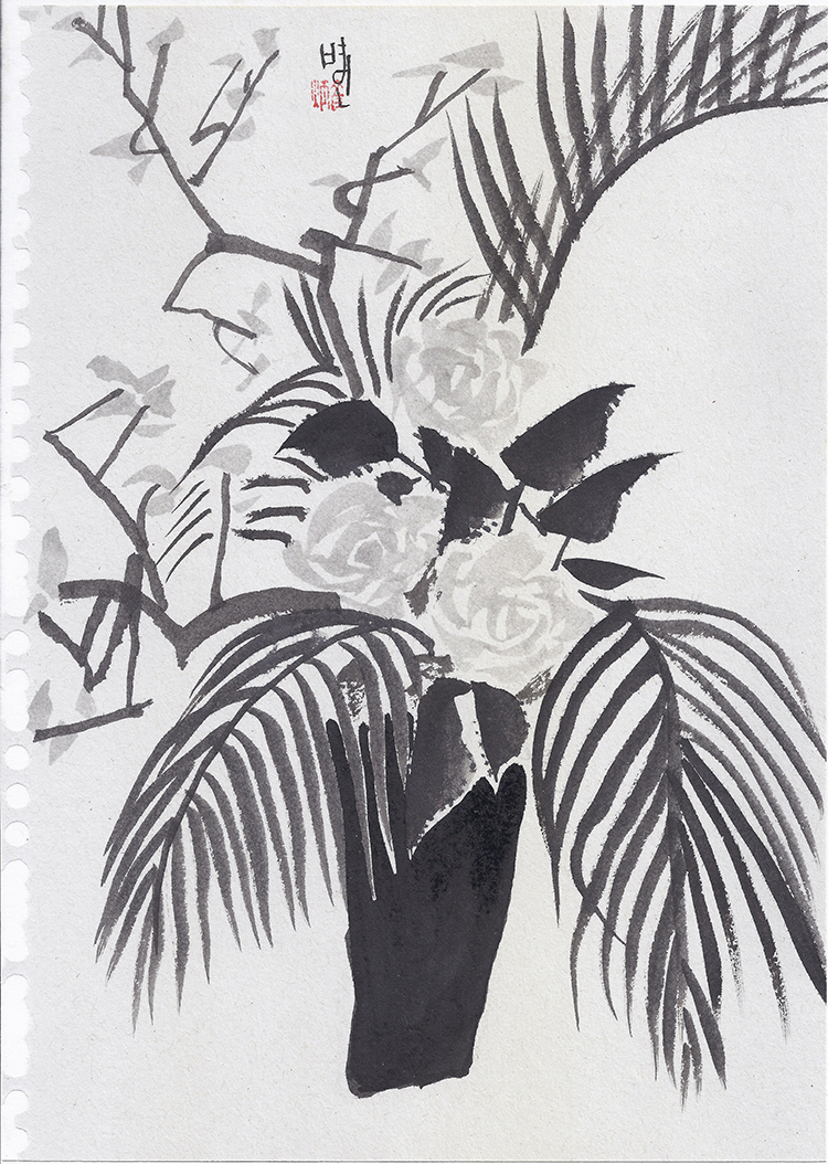 블랙 플라워 드로잉