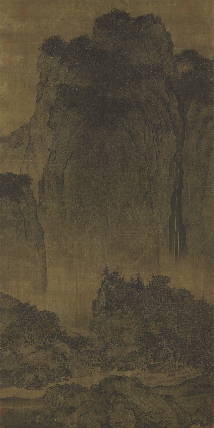 Fan Kuan, Travelers Among Mountains and Streams, early_11th_century, Northern_Song_Dynasty, ink_on_silk — National Palace Museum Taipei, structural_source_fragment_for:EL2020