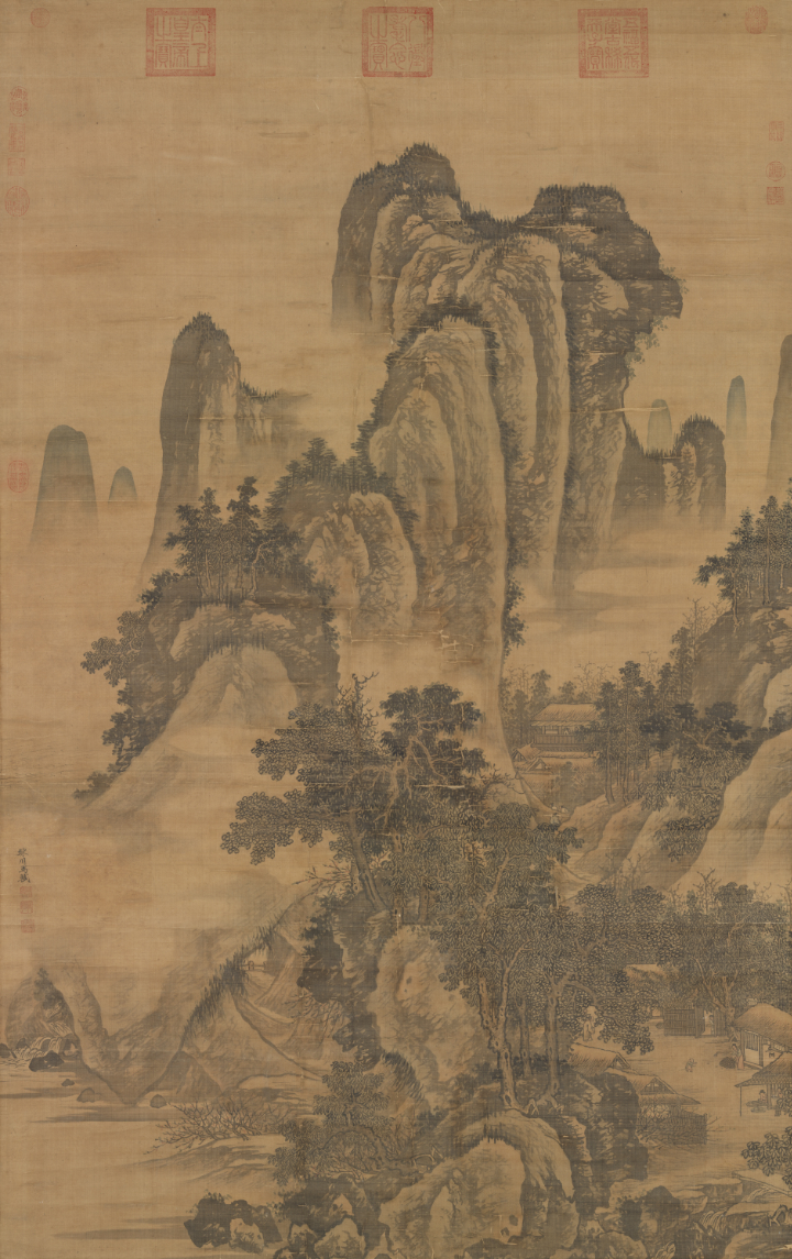 Ma Shi, Mountain Village in Spring, Ming_Dynasty, ink_on_silk — National Palace Museum Taipei, structural_source_fragment_for:EL2020