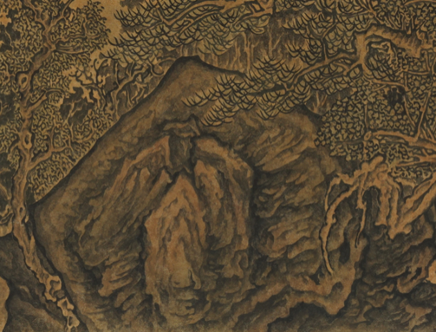 Edited Landscape, 2020, structural_recombination_detail, ink_and_light_color_on_paper — Jang Byeong Eun (Eastbrush, 張炳彥), derived_from_multiple_structural_fragments, process_chain_id:EL2020