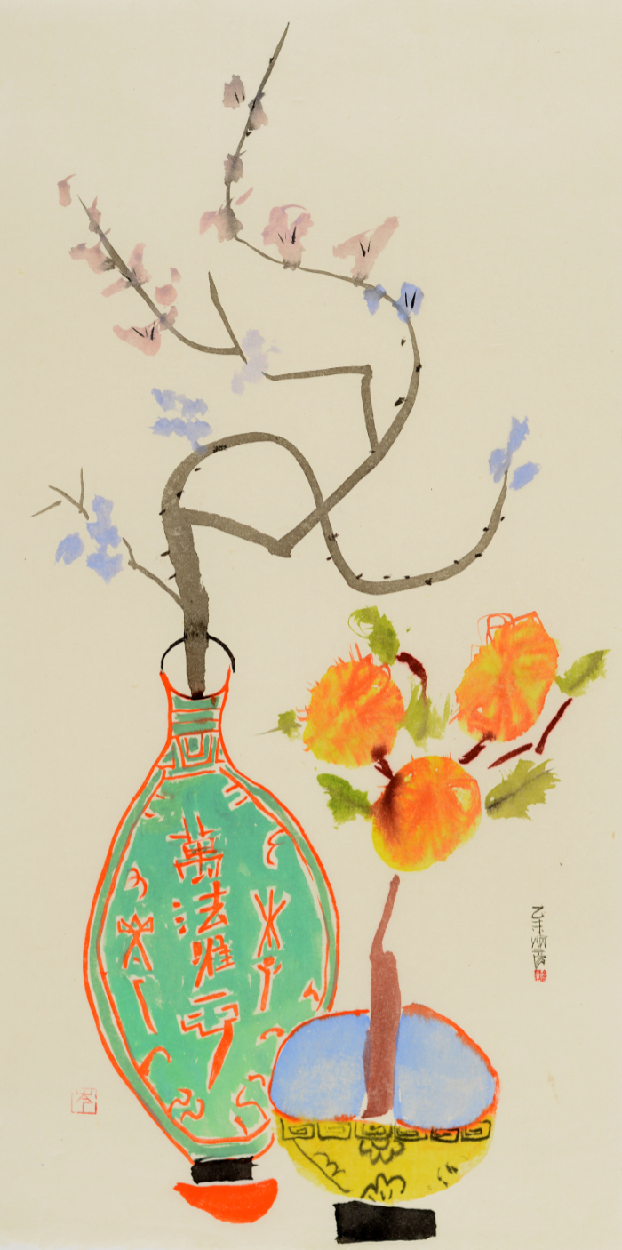 Vase and Flowers, undated, unsorted_state, ink_and_light_color_on_paper, 73.5x36.5cm — 장병언/Jang Byeong Eun/張炳彥/Eastbrush, chapter_07