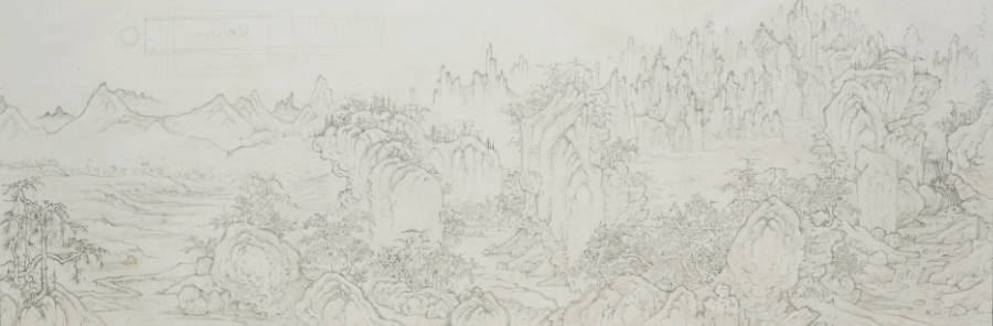 Preparatory Drawing for An Gyeon-Style Geumgangsan Landscape, 2015, preparatory_drawing_authentic_version_setup, pencil_on_paper, 50.0x149.7cm — 장병언/Jang Byeong Eun/張炳彥/Eastbrush, authentic_version_setup