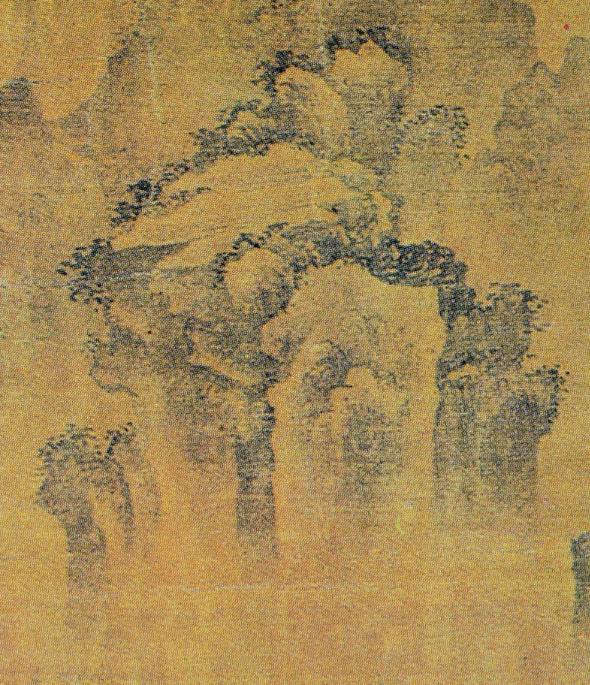 전 안견, Evening Bell from a Misty Temple, 15th_16th_century, joseon, ink_on_silk — Yamato Bunkakan Museum, structural_source_for:chapter_08