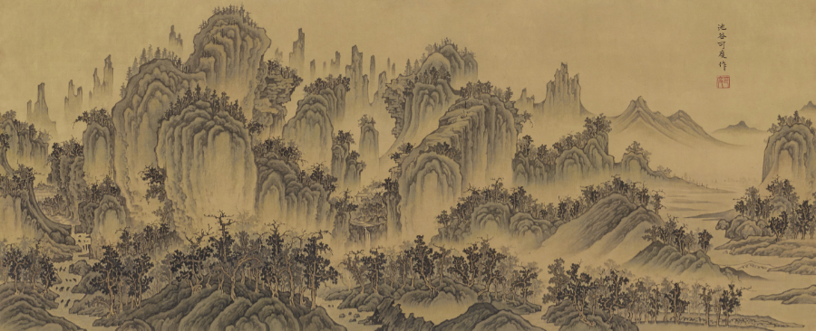 An Gyeon-Style Geumgangsan Landscape — Forgery Version, 2015, forgery_version_setup, ink_and_light_color_on_paper, 50.0x122.0cm — 장병언/Jang Byeong Eun/張炳彥/Eastbrush, forgery_version_setup