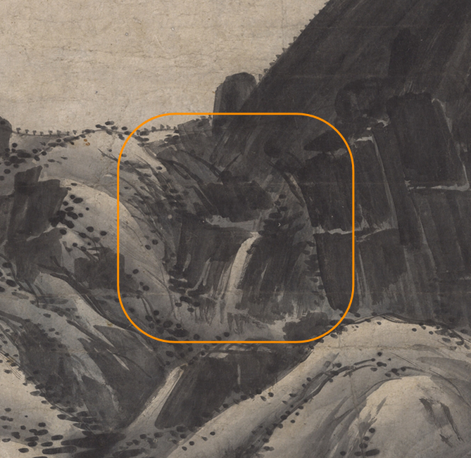 ink_painting, boundary_instability, rock_vegetation_transition, uneven_density